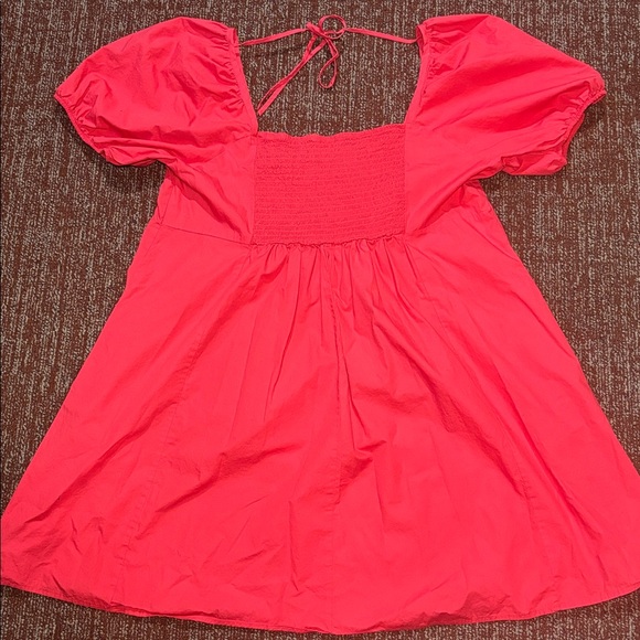 Draper James Pink Mini Dress puff sleeve square neck smocked back with pockets - Picture 3 of 14